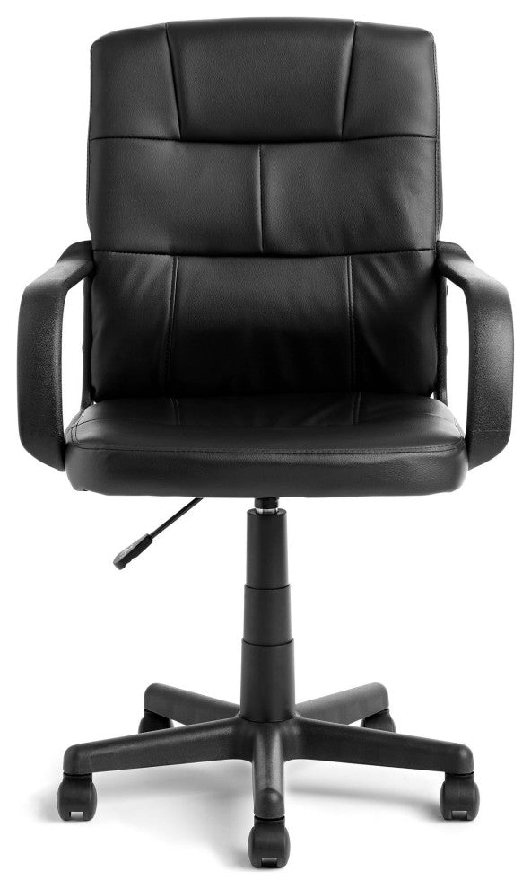 Adjustable Office Chair, Faux Leather Seat & Back With Unique Stitching, Black