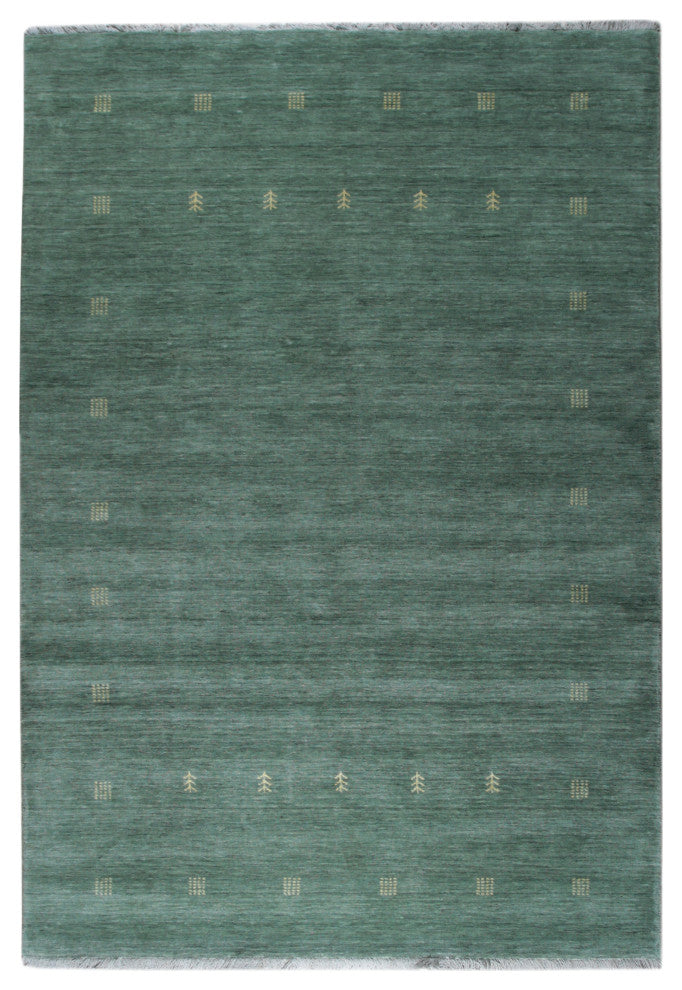 Hand-Knotted Wool Green Contemporary Transitional Rug, 10'x14'