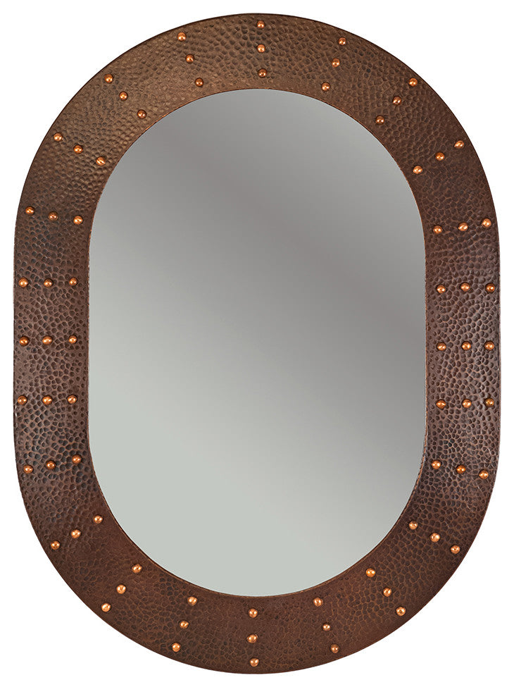 35" Hand Hammered Oval Copper Mirror, Hand Forged Rivets