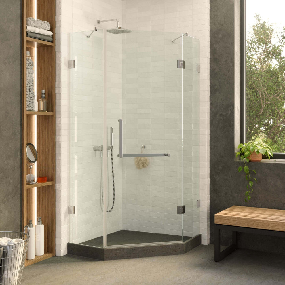 Shower Enclosure Neo Angle Frameless Tempered Glass, Polished Chrome, 40" X 40"