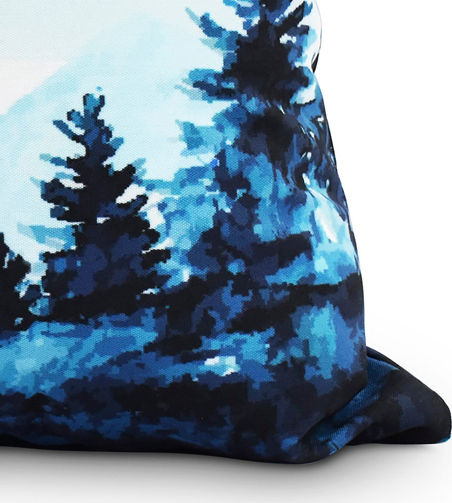 Mountain Forrest 20" Blue Holiday Print Decorative Throw Pillow