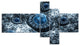 Blue Fractal Exotic Planet, Abstract Canvas Art Print, 60"x32", 5 panels