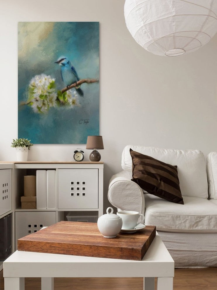 "Blue Song Bird" Painting Print on Wrapped Canvas, 12"x18"