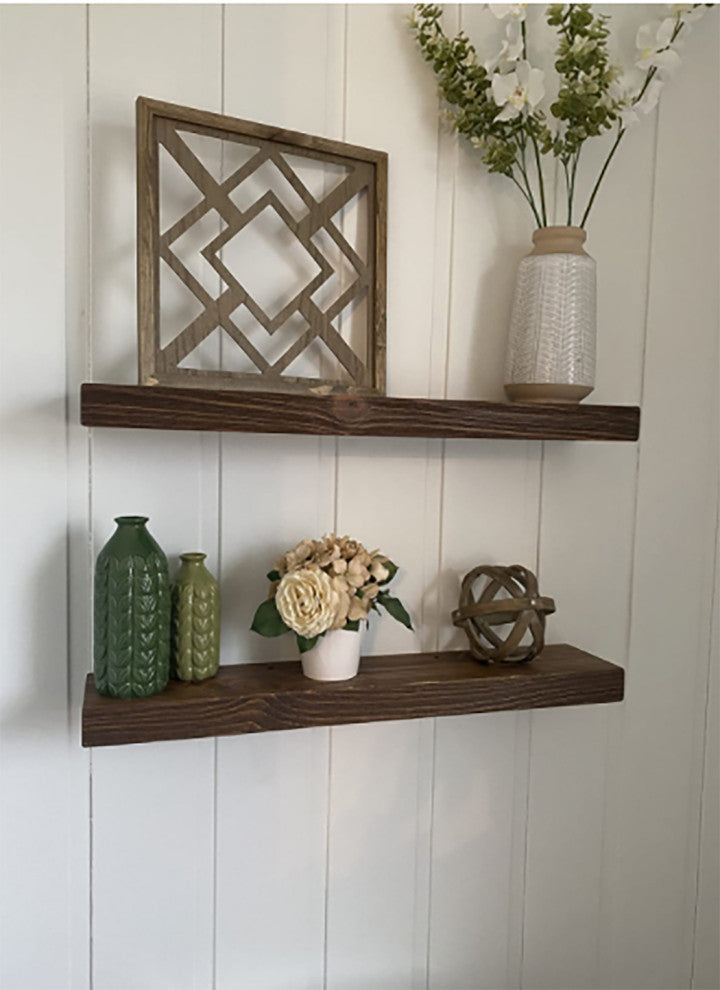 Rustic, Floating Shelf, 2" Thick x 8" Deep, with Mounting, Medium Brown, 24"