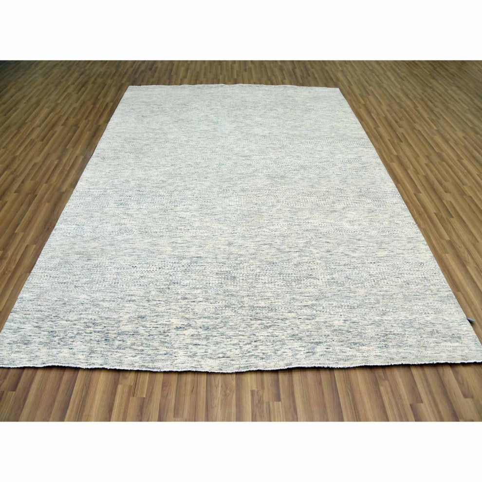 Beige, Hand Knotted, Wool Organic Salt and Pepper Design Rug, 8'0"x10'1"