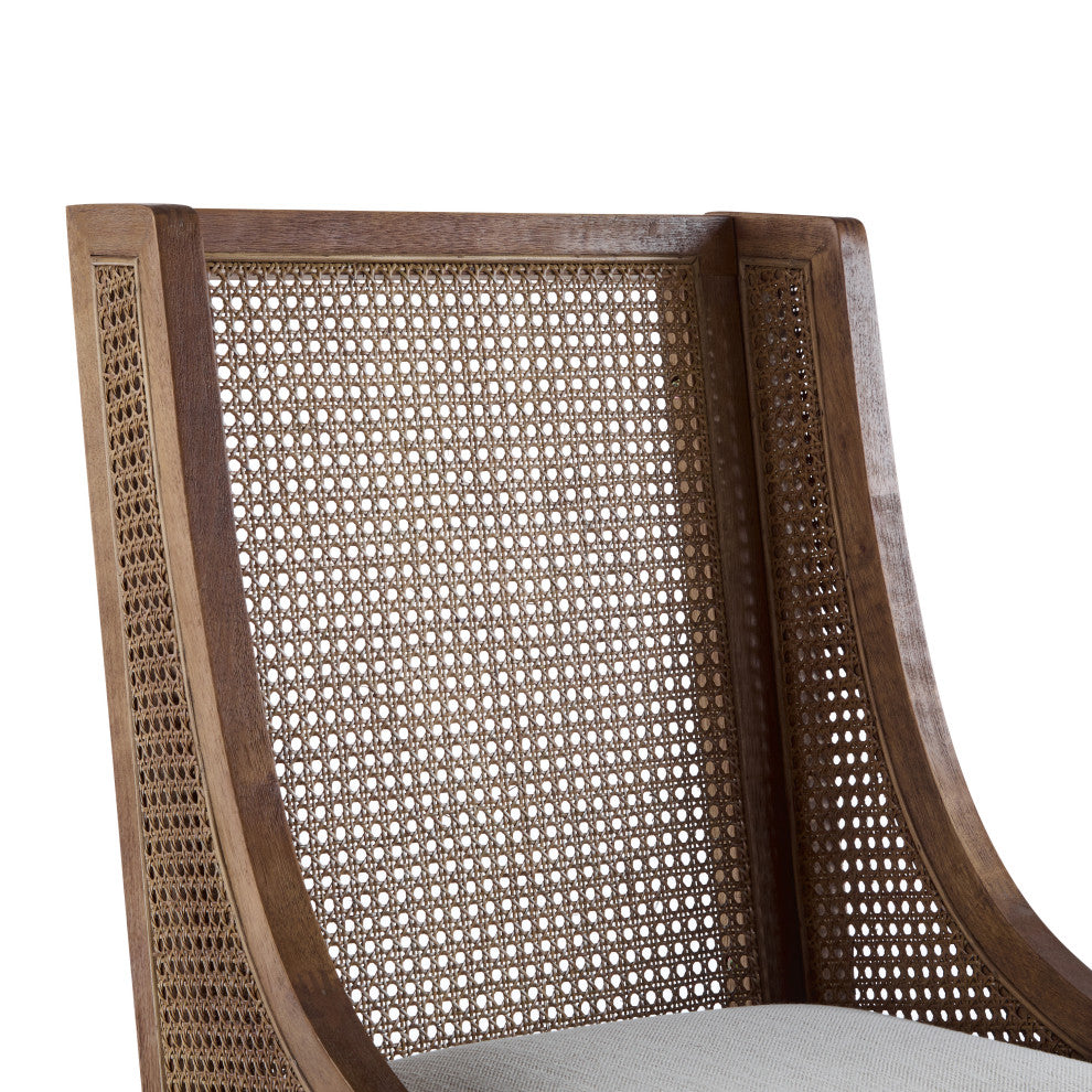 Wendell Rustic Fabric Upholstered and Cane Dining Chairs, Set of 2, Beige/Brown