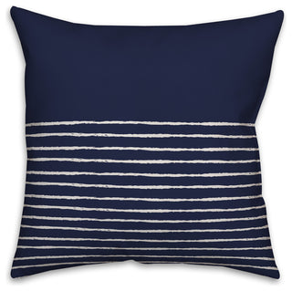 Navy and White Sketch Stripes 16x16 Throw Pillow Cover