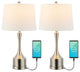 Cooper 26" French Country Iron Table Lamp, USB Charging, Set of 2, Nickel