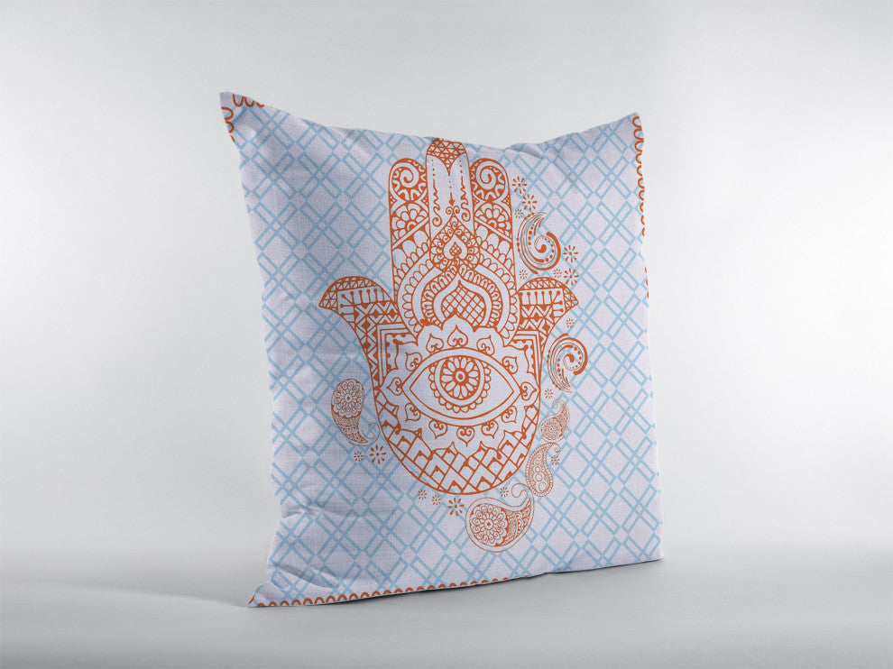 26 Blue Orange Hamsa Indoor Outdoor Throw Pillow