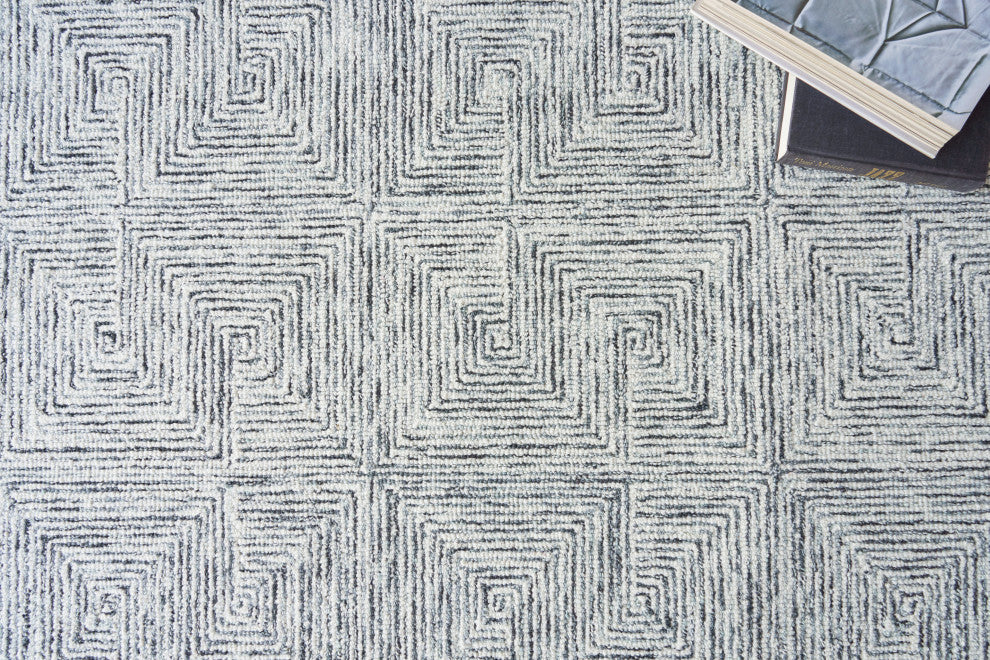 Caprice Handmade Hand-Tufted Wool Black/Ivory Area Rug, 10'x14'