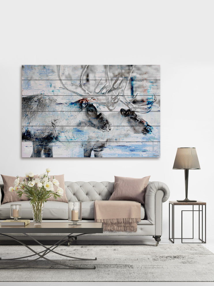 "Antlers Unite" Painting Print on White Wood, 24"x16"