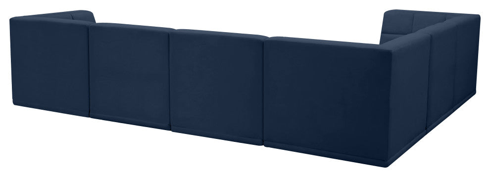 Relax Velvet Upholstered 6-Piece L-Shaped Modular Sectional, Navy