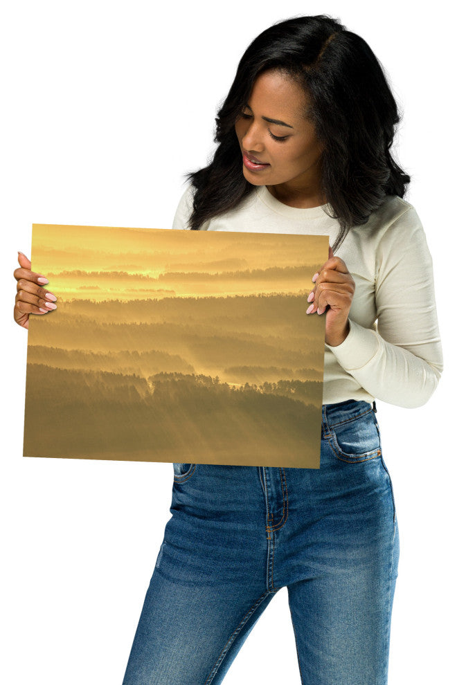 Golden Mist Valley - Hills & Mountain Range Landscape Wall Art Prints, 11" X 14"
