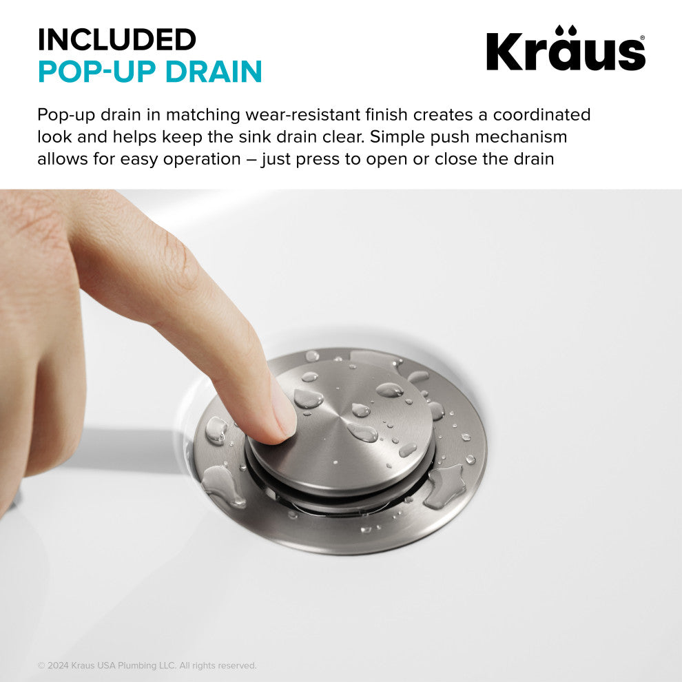 KRAUS Indy Single Handle Vessel Bathroom Faucet Spot Free BN, Pop Up Drain