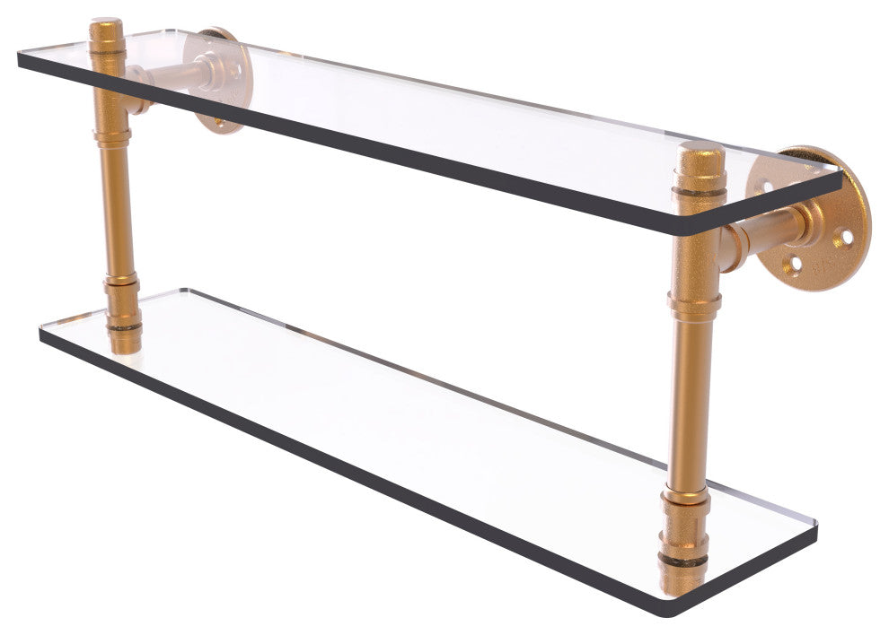 Pipeline Double Glass Shelf, Brushed Bronze, 22"