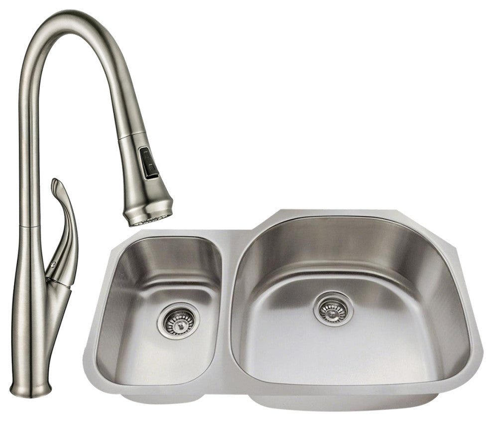 31.5" Undermount Stainless Steel 30/70 Double Bowl Kitchen Sink and Faucet Set