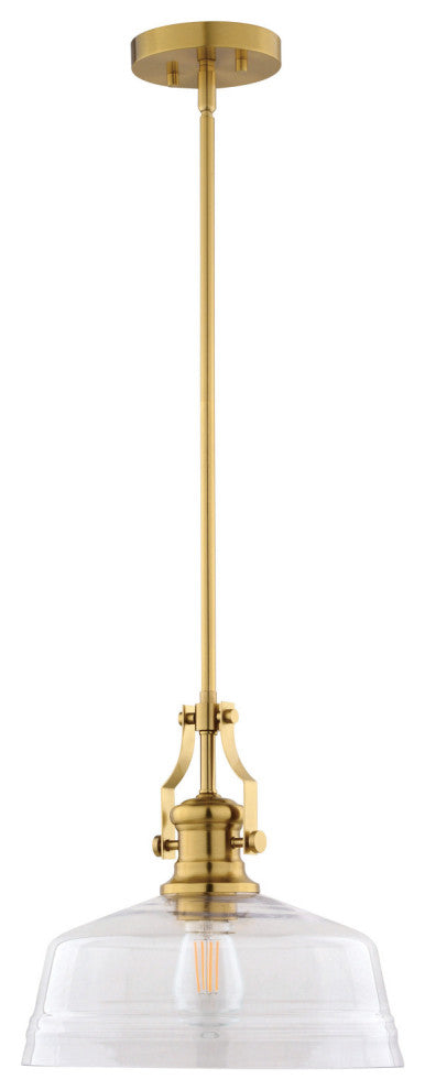 Beloit Farmhouse Pendant Ceiling Light Clear Glass, Brushed Gold, 12"wx20.25"hx12"d