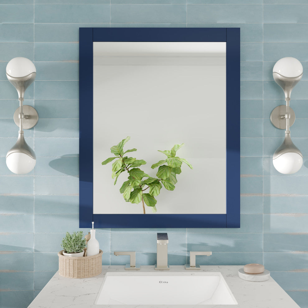 Eviva Navy 24" x 30" Rectangular Blue Wooden Framed Mirror