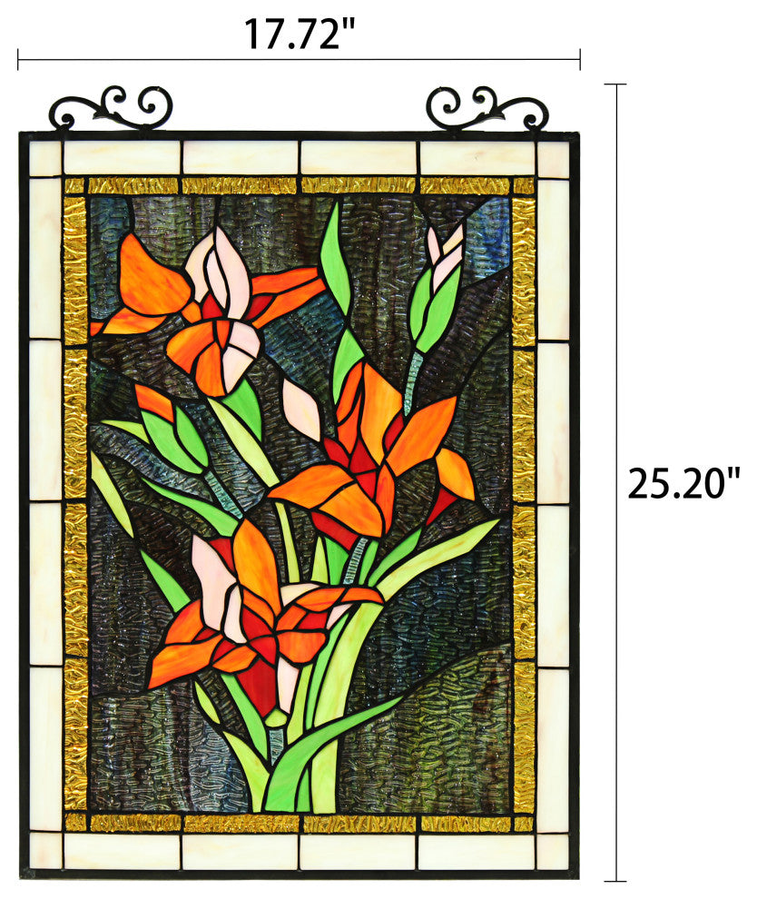 Orange Lily Floral Tiffany-Style Vertical Panel 24" Tall