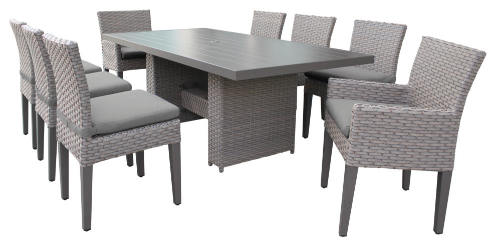 Florence Rectangular Patio Dining Table, 6 No Arm and 2 Arm Chairs, Gray