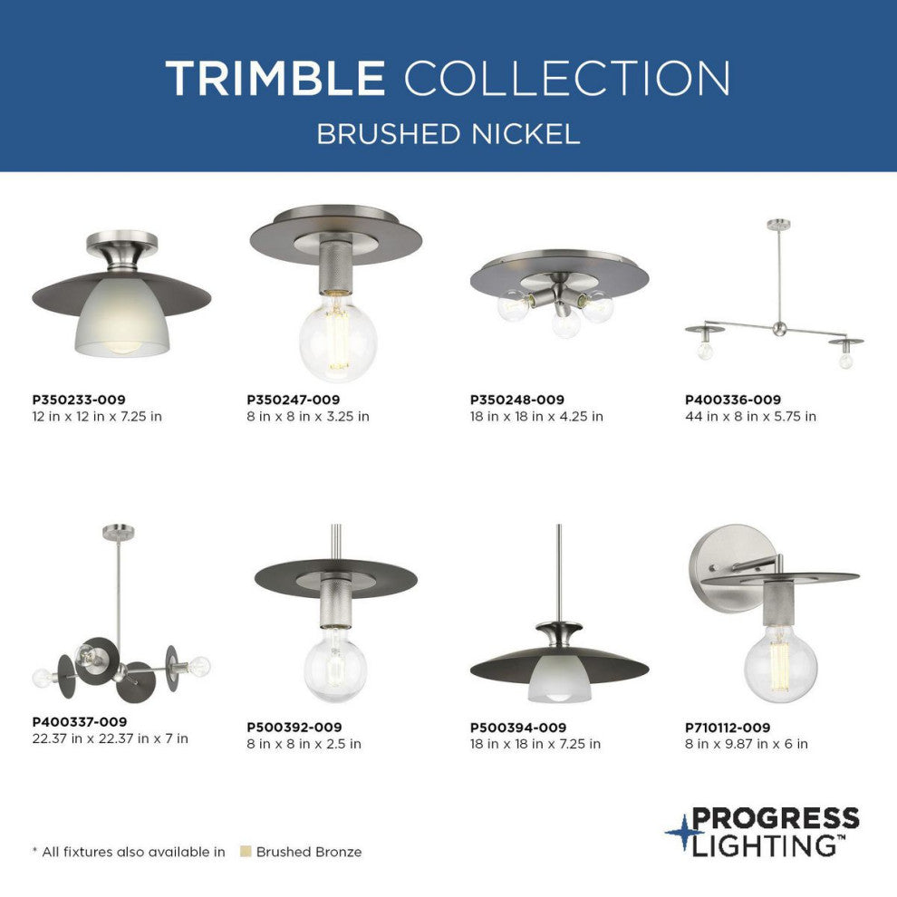 Trimble Collection One-Light Brushed Nickel 12" Semi-Flush Mount