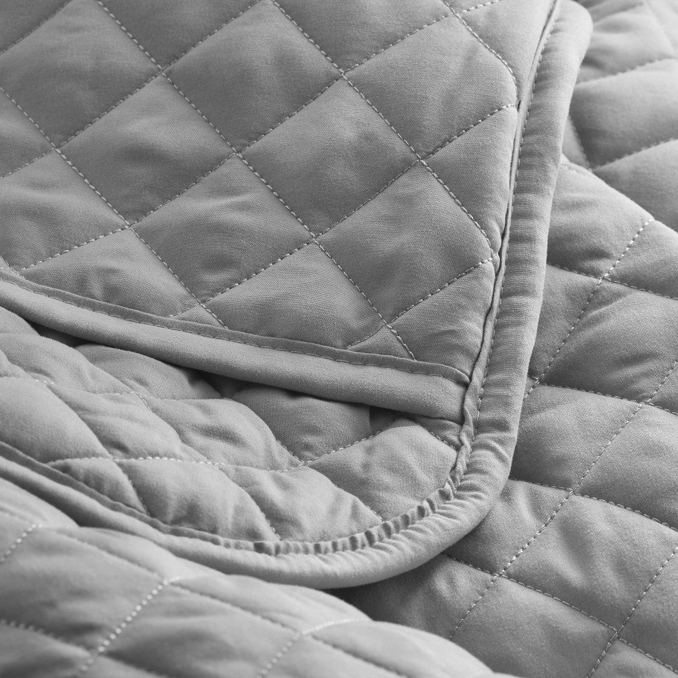 Bare Home Diamond Stitched Coverlet Set, Light Gray, Full/Queen