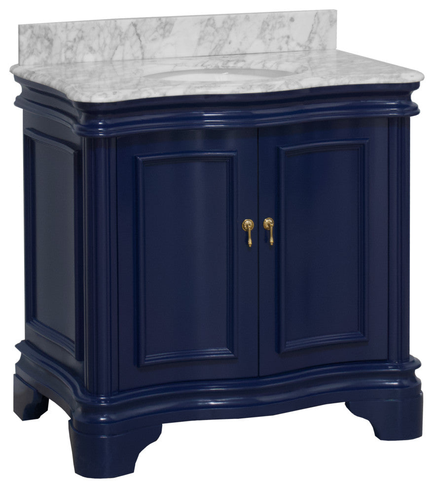 Katherine 36" Bath Vanity, Royal Blue, Carrara Marble