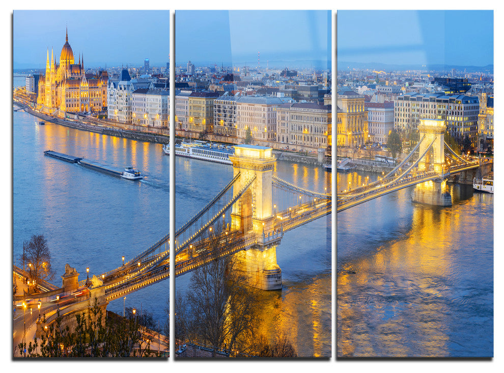 "Chain Building and Parliament in Budapest" Metal Wall Art, 3 Panels, 36"x28"