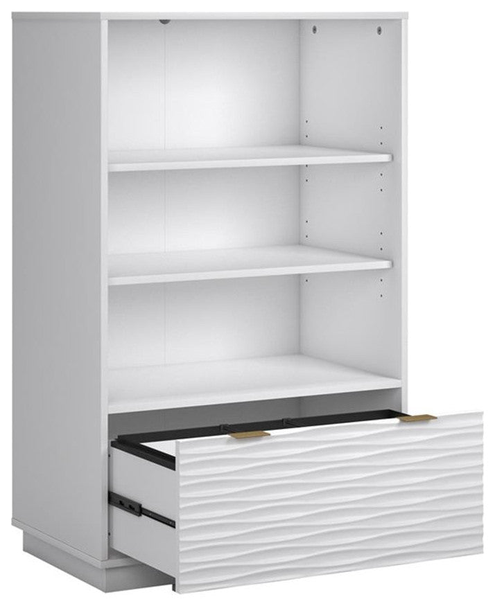 Sauder Morgan Main Contemporary Engineered Wood Bookcase with Drawer in White