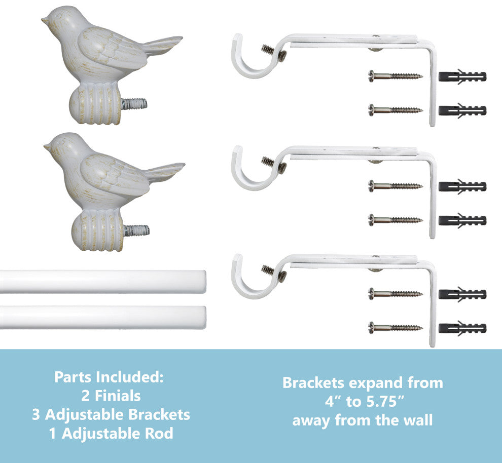 3/4" Bird Adjustable Curtain Rod, Gilded White, 84"-120"