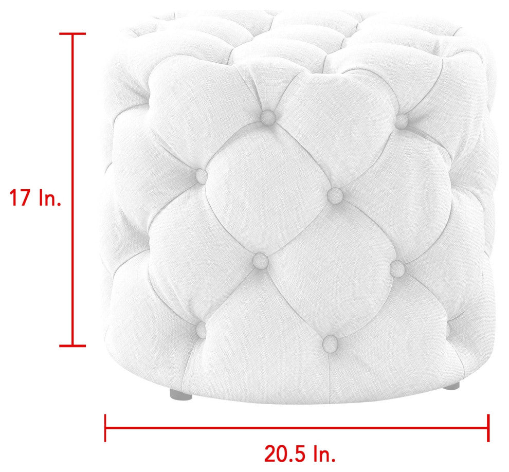 Jessica Allover Tufted Round 1 Pc Ottoman, Beige, Linen