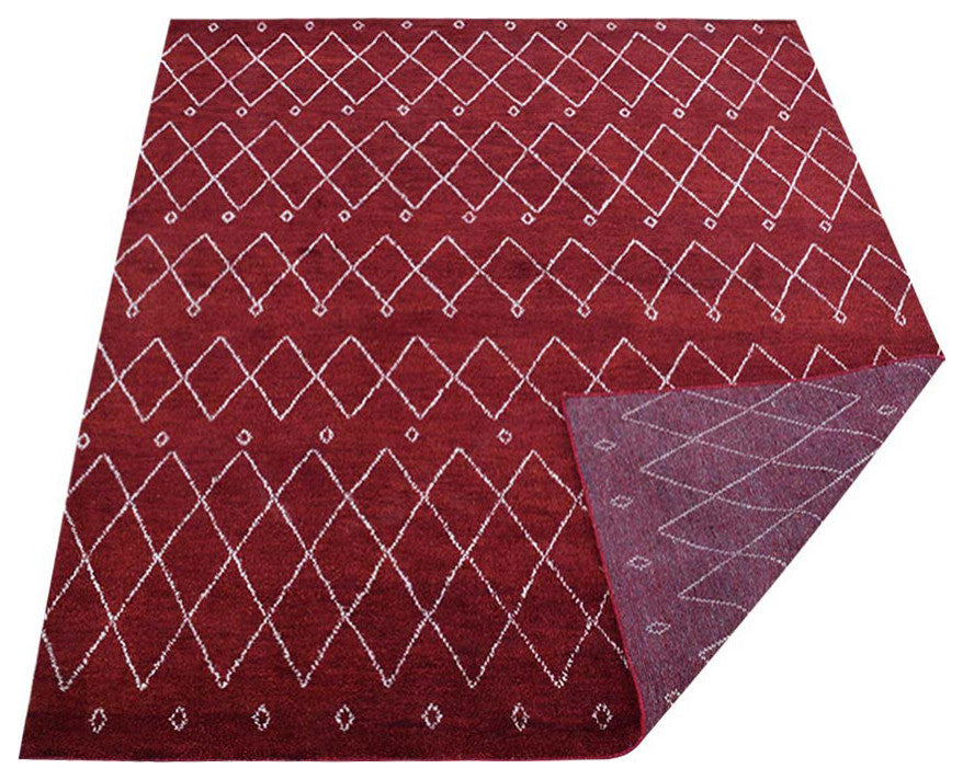 Hand Knotted Silk Area Rug Abstract Red