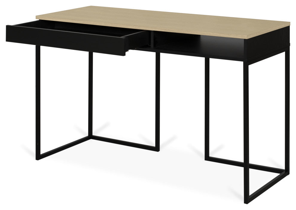 Modern Minimal European Home Desk, Oak and Gray