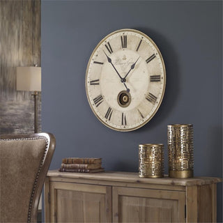 Uttermost Harrison 23" Round MDF Brass Aluminum Wall Clock in Black and Ivory