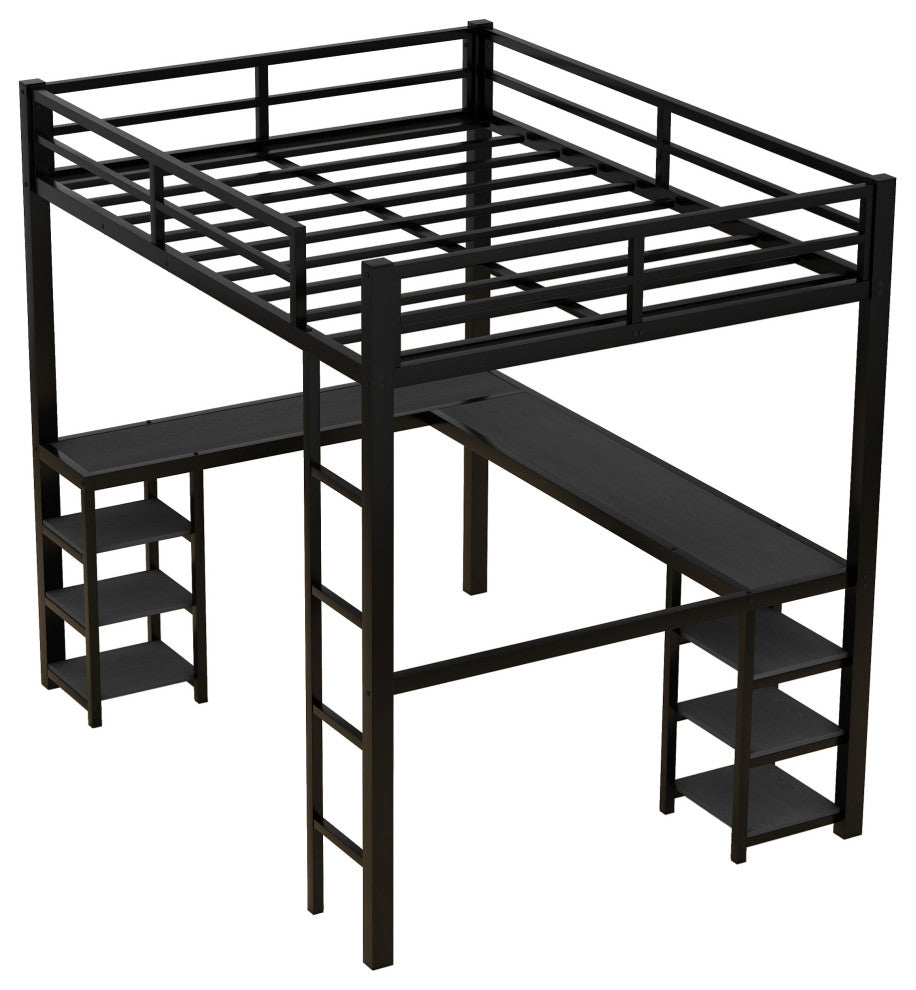 Gewnee Full Metal Loft Bed with Desk and Shelves