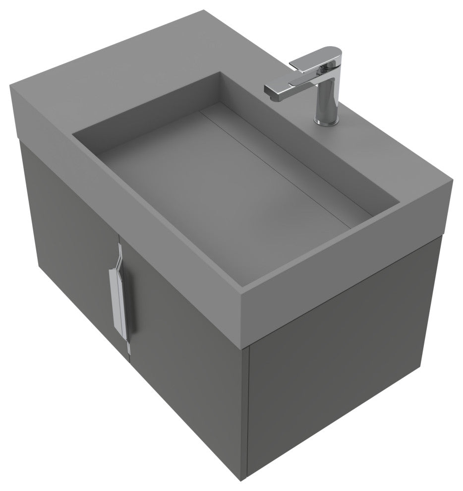 CastelloUSA Amazon 30" Right Wall Mounted Bathroom Vanity Set, Black, Gray Top, Brushed Nickel