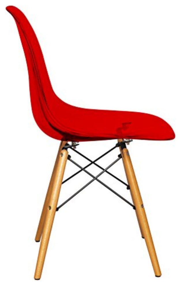 LeisureMod Dover Molded Side Chair, Set of 2 Transparent Red