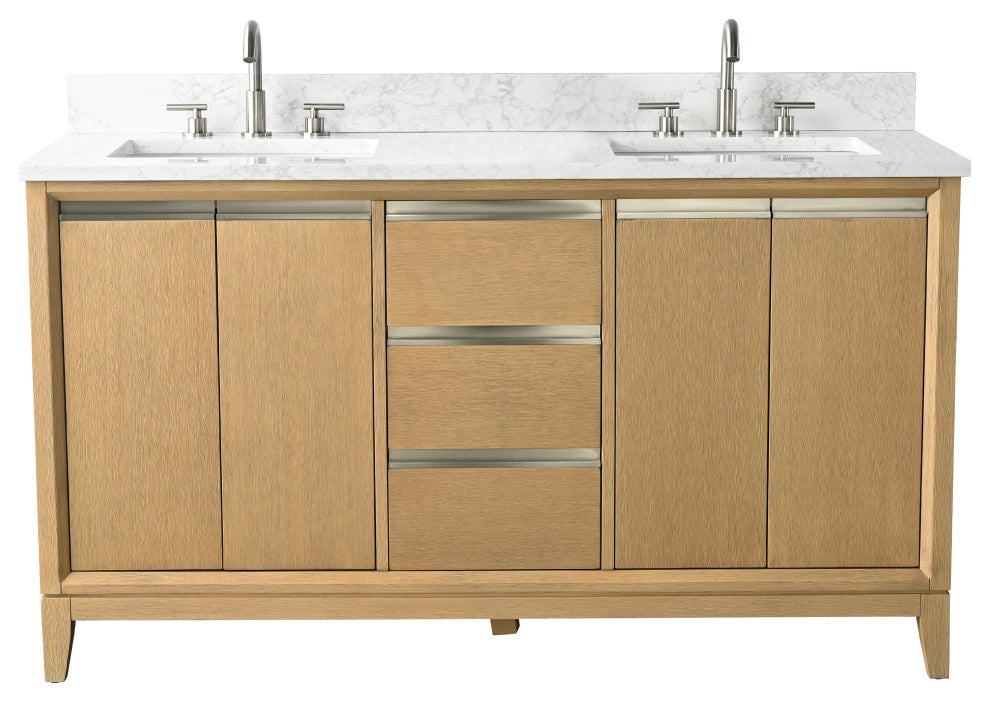 Vanity Art Bathroom Vanity With Sink, Natural Oak, 60" Double