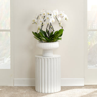 Flutted Cement Side Table, White