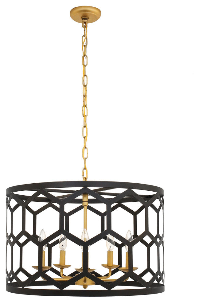 Milad Gold 5 Light Transitional Drum Chandelier, 22" Round