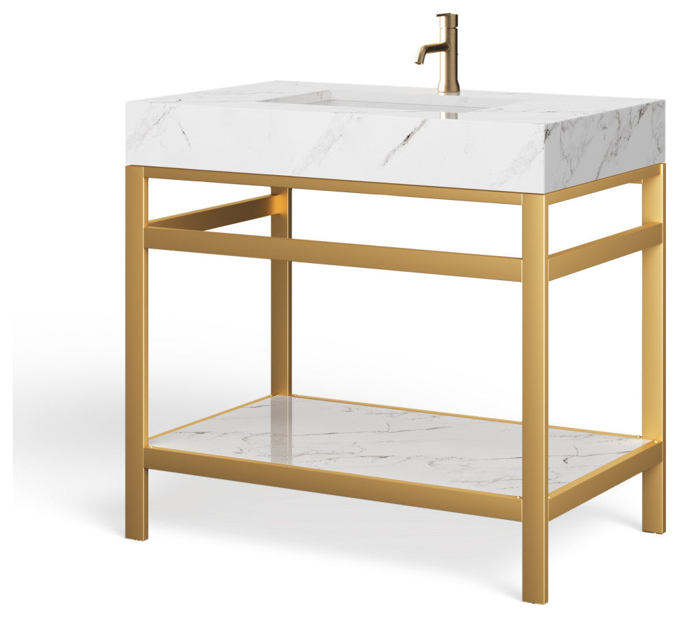 The Condesa Bathroom Vanity, Brushed Gold, 36", Single Sink, Freestanding