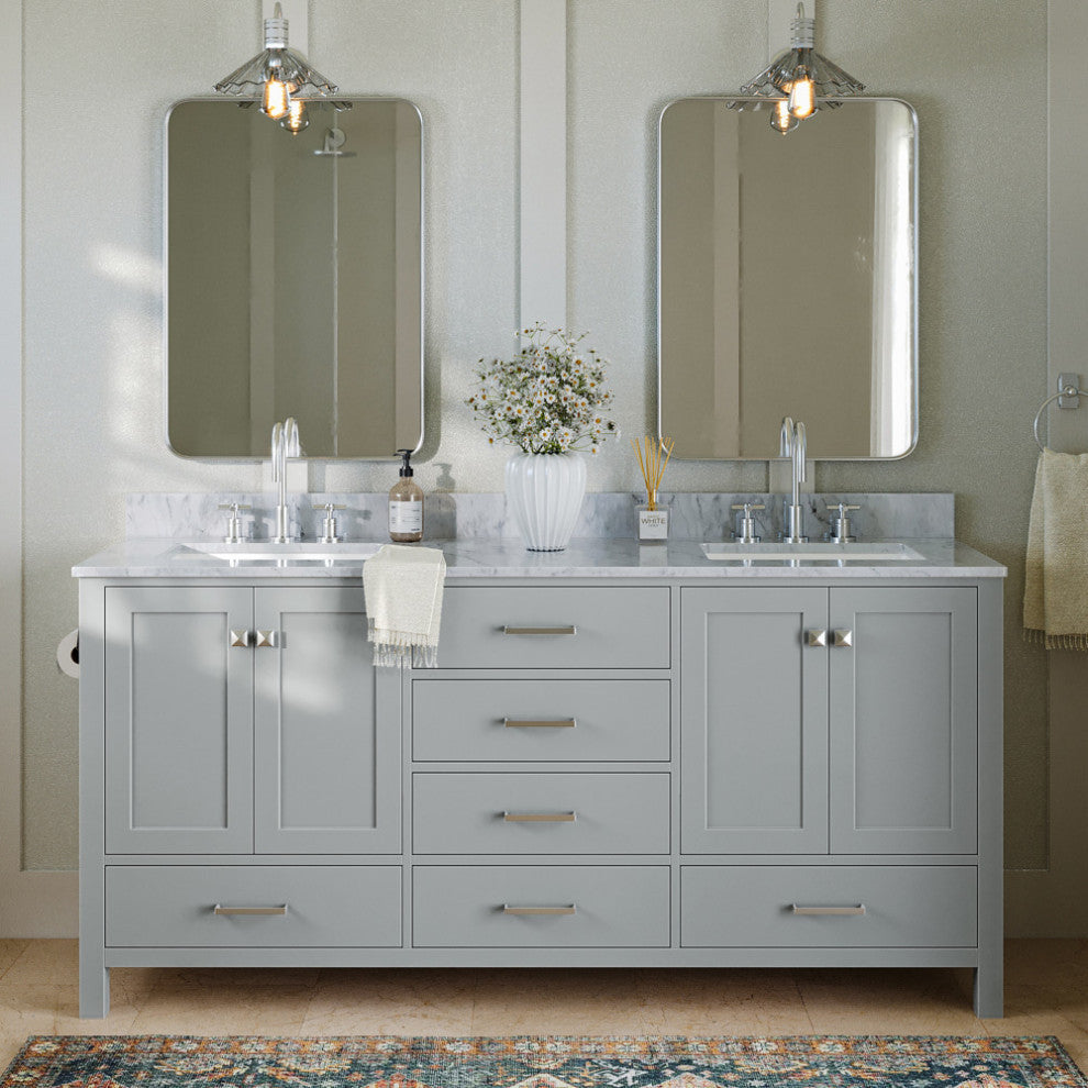 ARIEL Cambridge 73" Rectangle Sinks Bath Vanity Carrara Marble