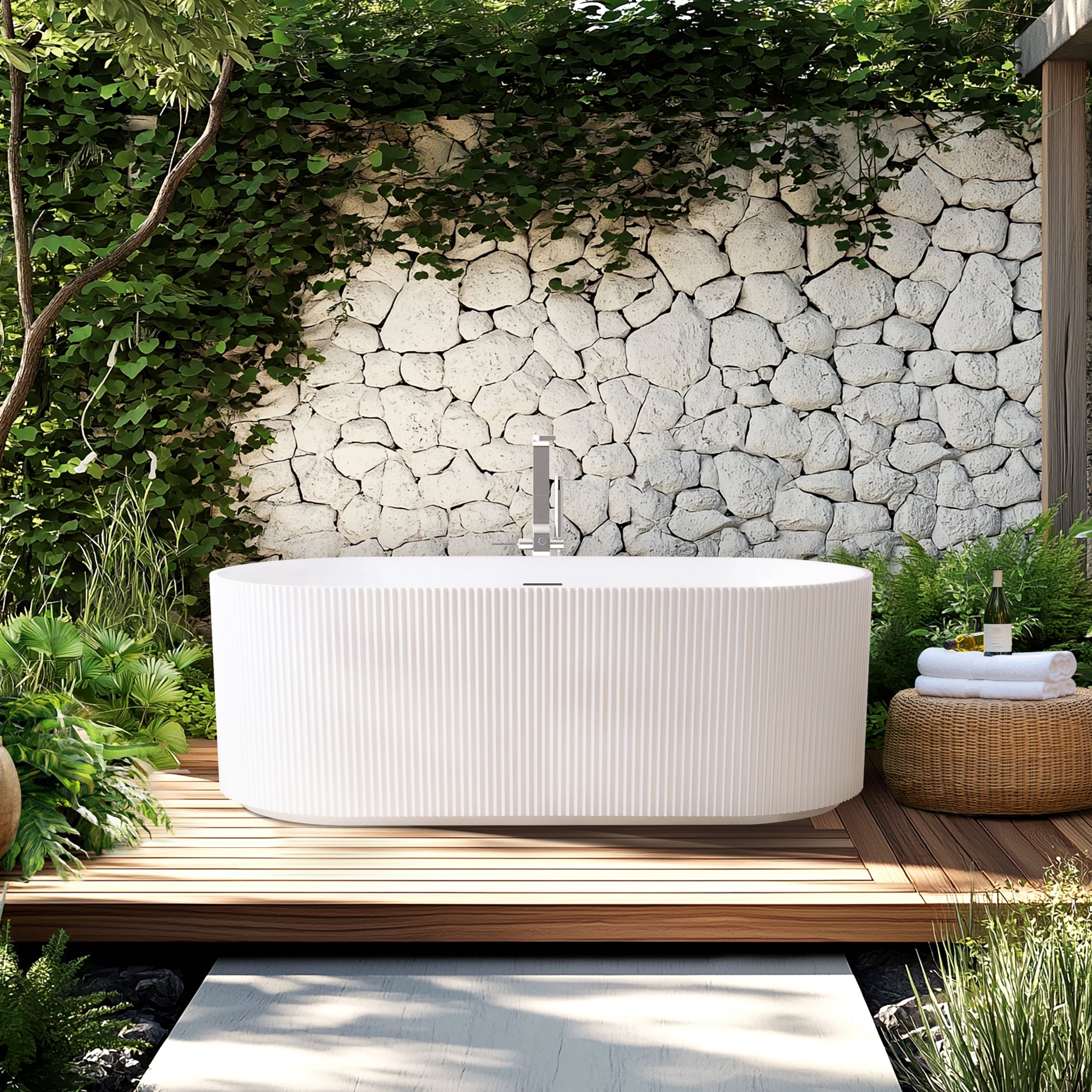 Linyi Freestanding Acrylic Soaking Bathtub, White, 59.1"l X 31.5"w