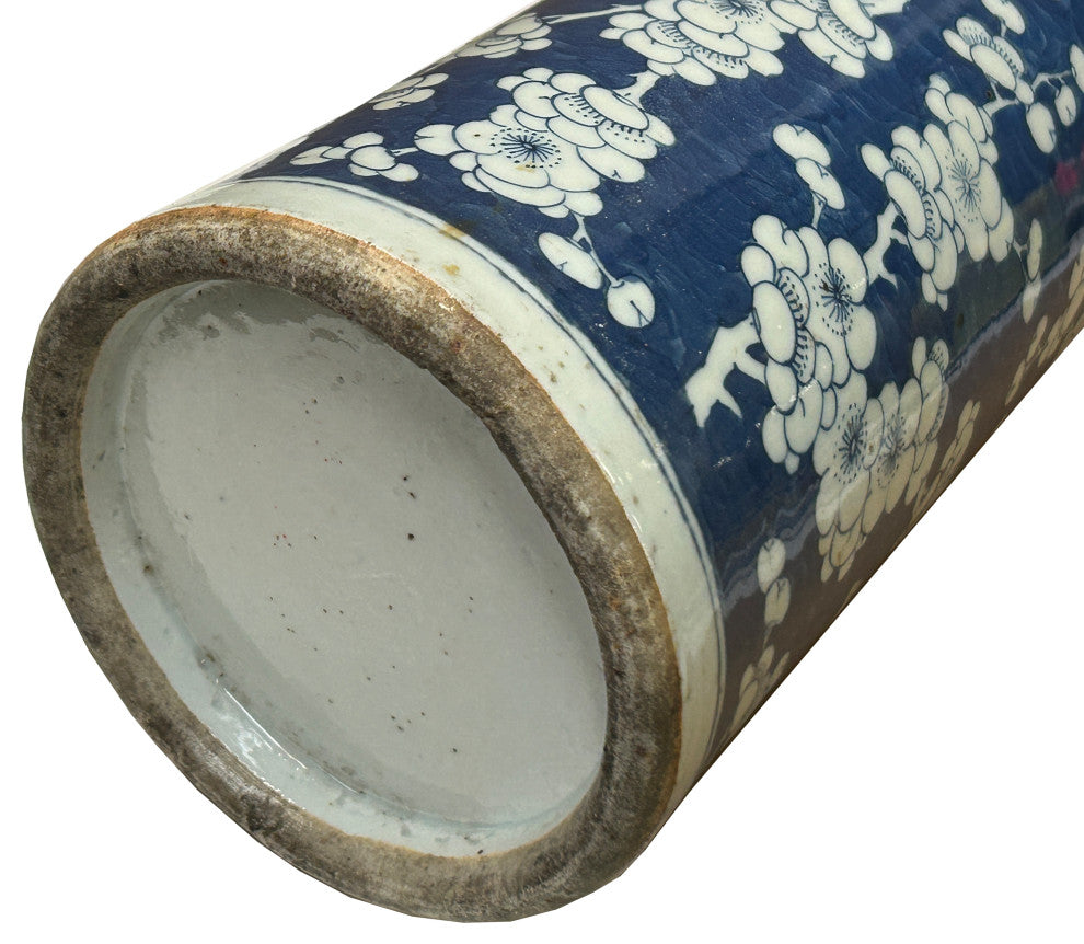Vintage Chinese Blue White Blossom Wide Mouth Column Porcelain Vase Hws4329