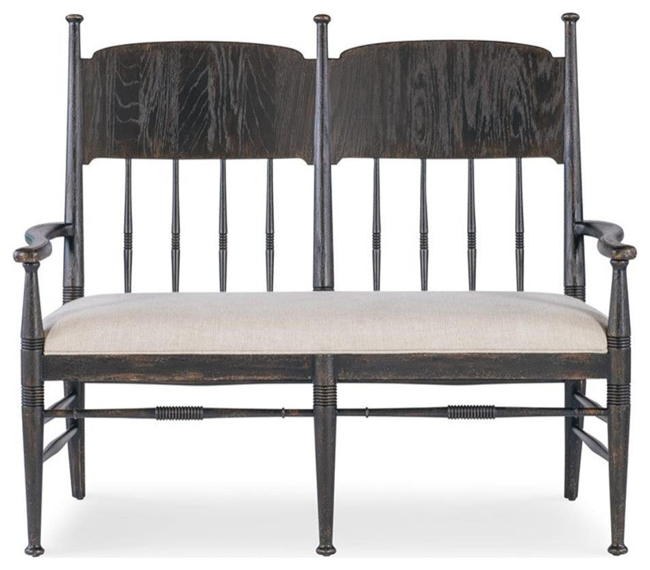 Americana Wood Dining Bench with Beige Fabric Seat by Hooker Furniture