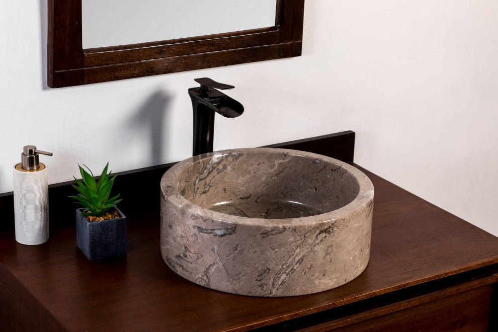 Natural Stone Vessel Bathroom Sink, Blizz Stone Sink, Goleta