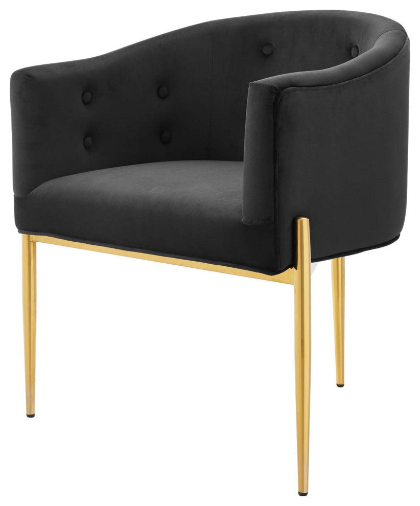 Tufted Accent Chair, Set of 2, Velvet, Metal, Black, Modern, Lounge Hospitality