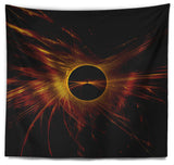 Dark Solar Eclipse on Black Abstract Wall Tapestry, 80"x68"