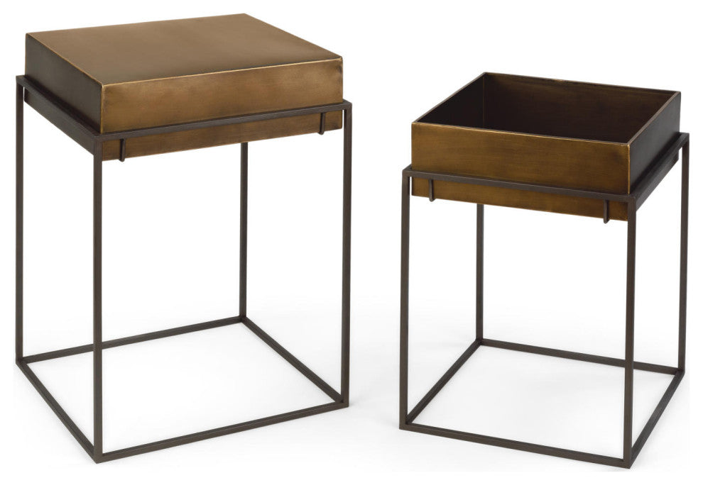 Metal Convertible Side Tables Set of 2, Burnished Gold