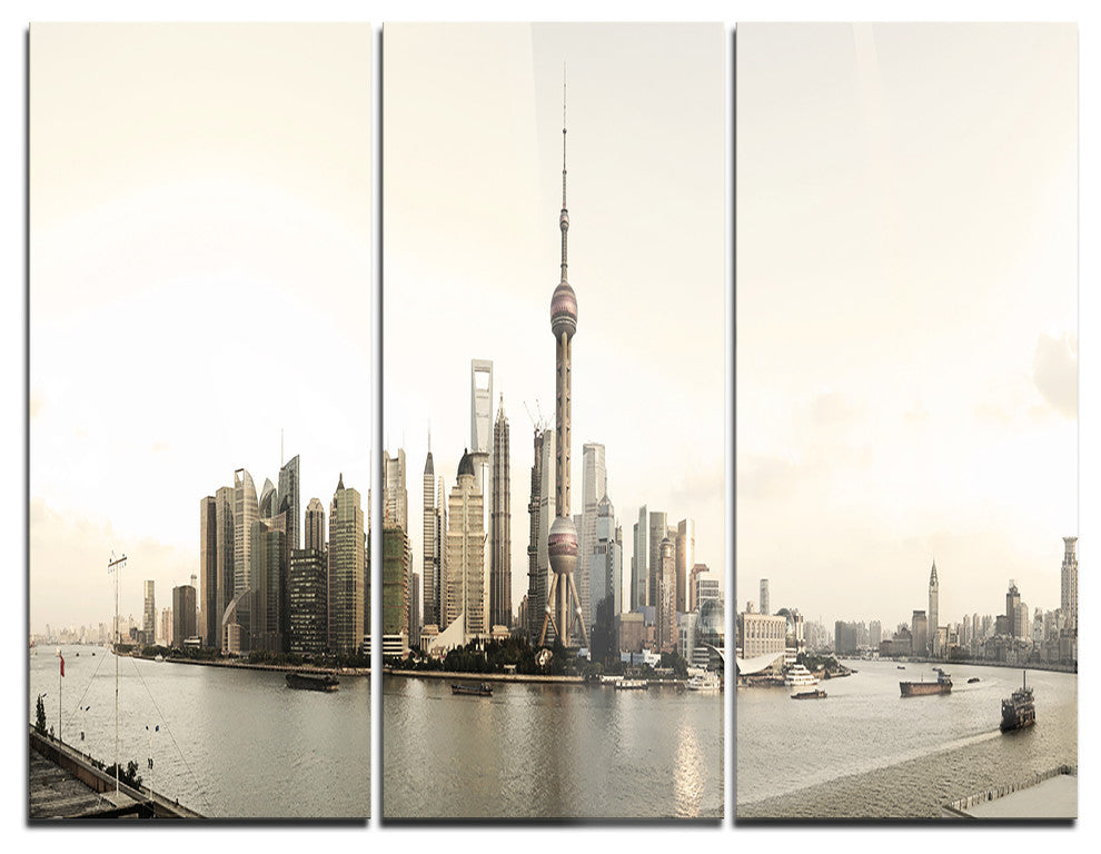 "Shanghai's Modern Architecture" Metal Wall Art, 3 Panels, 36"x28"